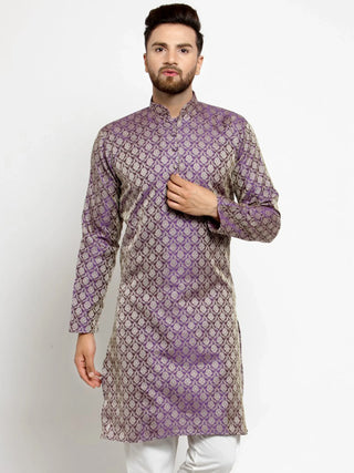 Jompers Men's Purple & Beige Self Design Kurta Only - Distacart