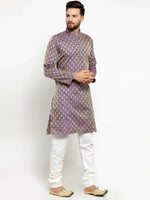 Thumbnail for Jompers Men's Purple & Beige Self Design Kurta with Churidar - Distacart