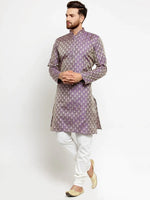 Thumbnail for Jompers Men's Purple & Beige Self Design Kurta with Churidar - Distacart
