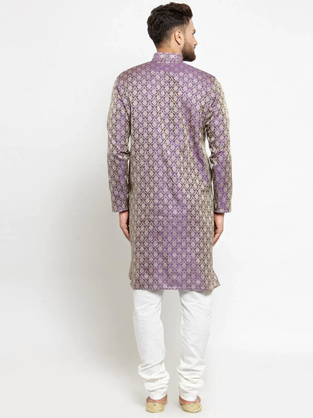 Jompers Men's Purple & Beige Self Design Kurta with Churidar - Distacart