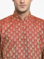 Thumbnail for Jompers Men's Red & Beige Self Design Kurta with Churidar - Distacart