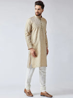 Thumbnail for Jompers Men's Beige & Off-White Self Design Kurta with Churidar - Distacart