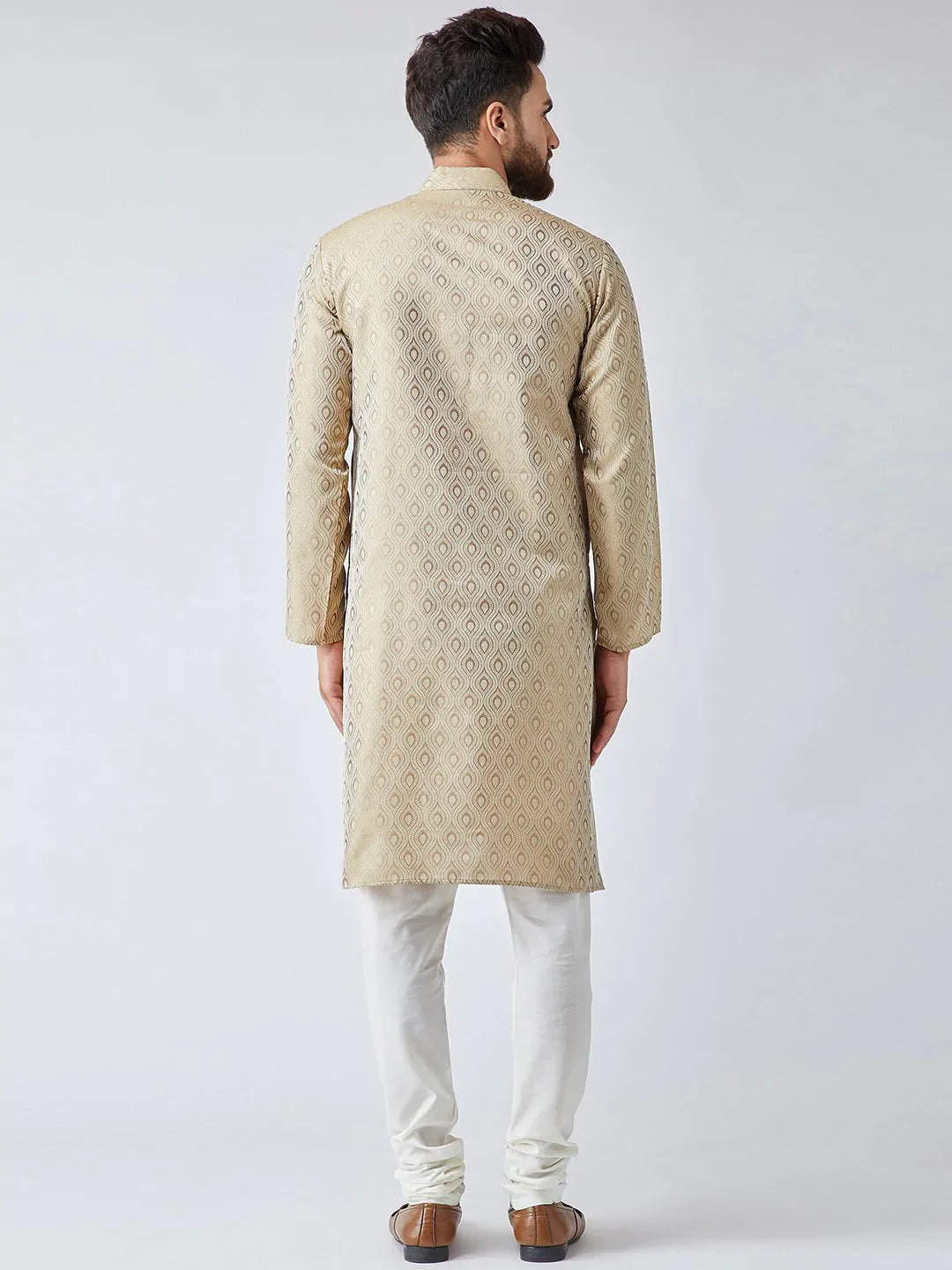 Jompers Men's Beige & Off-White Self Design Kurta with Churidar - Distacart