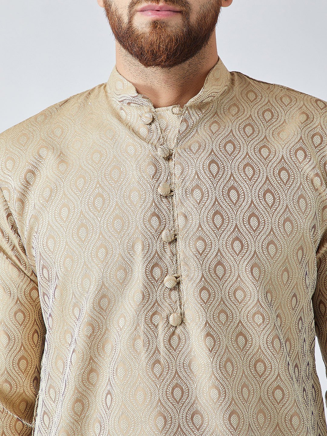 Jompers Men's Beige & Off-White Self Design Kurta with Churidar - Distacart