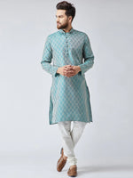 Thumbnail for Jompers Men's Green & Off-White Self Design Kurta with Churidar - Distacart
