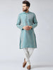 Jompers Men's Green & Off-White Self Design Kurta with Churidar - Distacart
