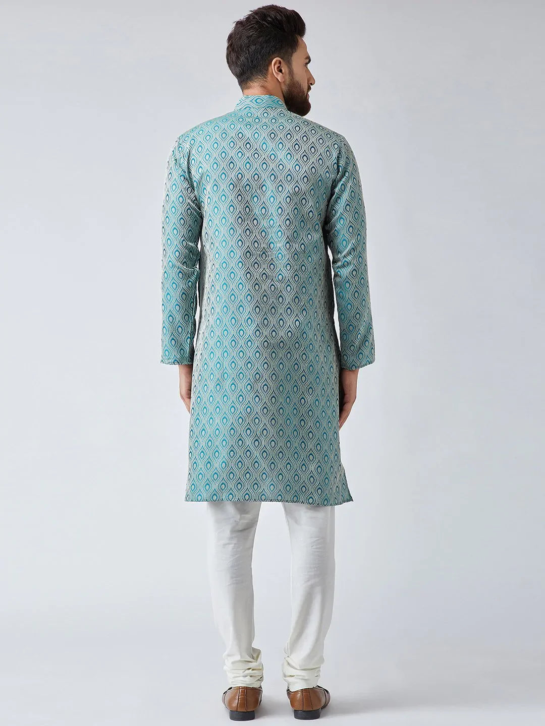 Jompers Men's Green & Off-White Self Design Kurta with Churidar - Distacart