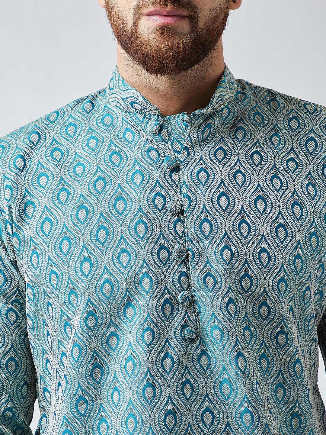 Jompers Men's Green & Off-White Self Design Kurta with Churidar - Distacart
