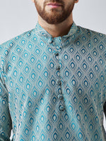 Thumbnail for Jompers Men's Green & Off-White Self Design Kurta with Churidar - Distacart