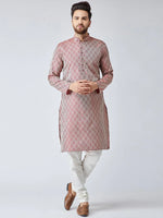 Thumbnail for Jompers Men's Maroon & Off-White Self Design Kurta with Churidar - Distacart