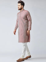 Thumbnail for Jompers Men's Maroon & Off-White Self Design Kurta with Churidar - Distacart