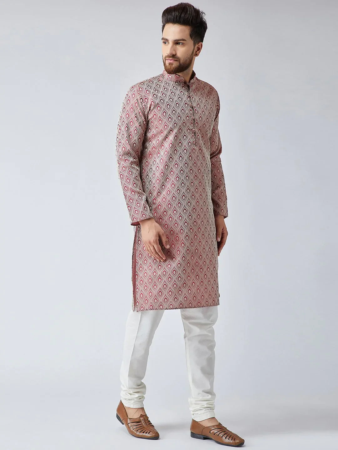 Jompers Men's Maroon & Off-White Self Design Kurta Only - Distacart