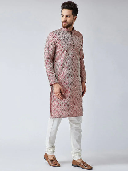 Jompers Men's Maroon & Off-White Self Design Kurta Only - Distacart