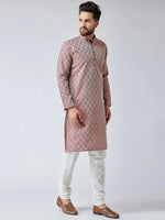 Thumbnail for Jompers Men's Maroon & Off-White Self Design Kurta with Churidar - Distacart