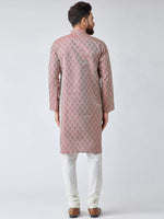 Thumbnail for Jompers Men's Maroon & Off-White Self Design Kurta with Churidar - Distacart