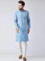 Thumbnail for Jompers Men's Sky Blue & Off-White Self Design Kurta with Churidar - Distacart