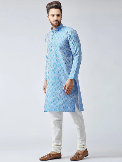 Jompers Men's Sky Blue & Off-White Self Design Kurta Only - Distacart