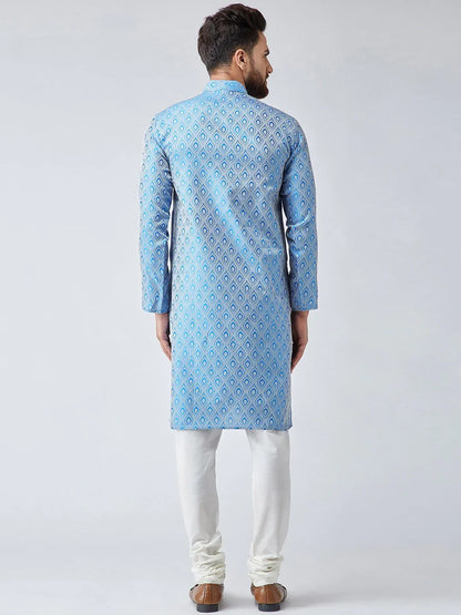 Jompers Men's Sky Blue & Off-White Self Design Kurta Only - Distacart