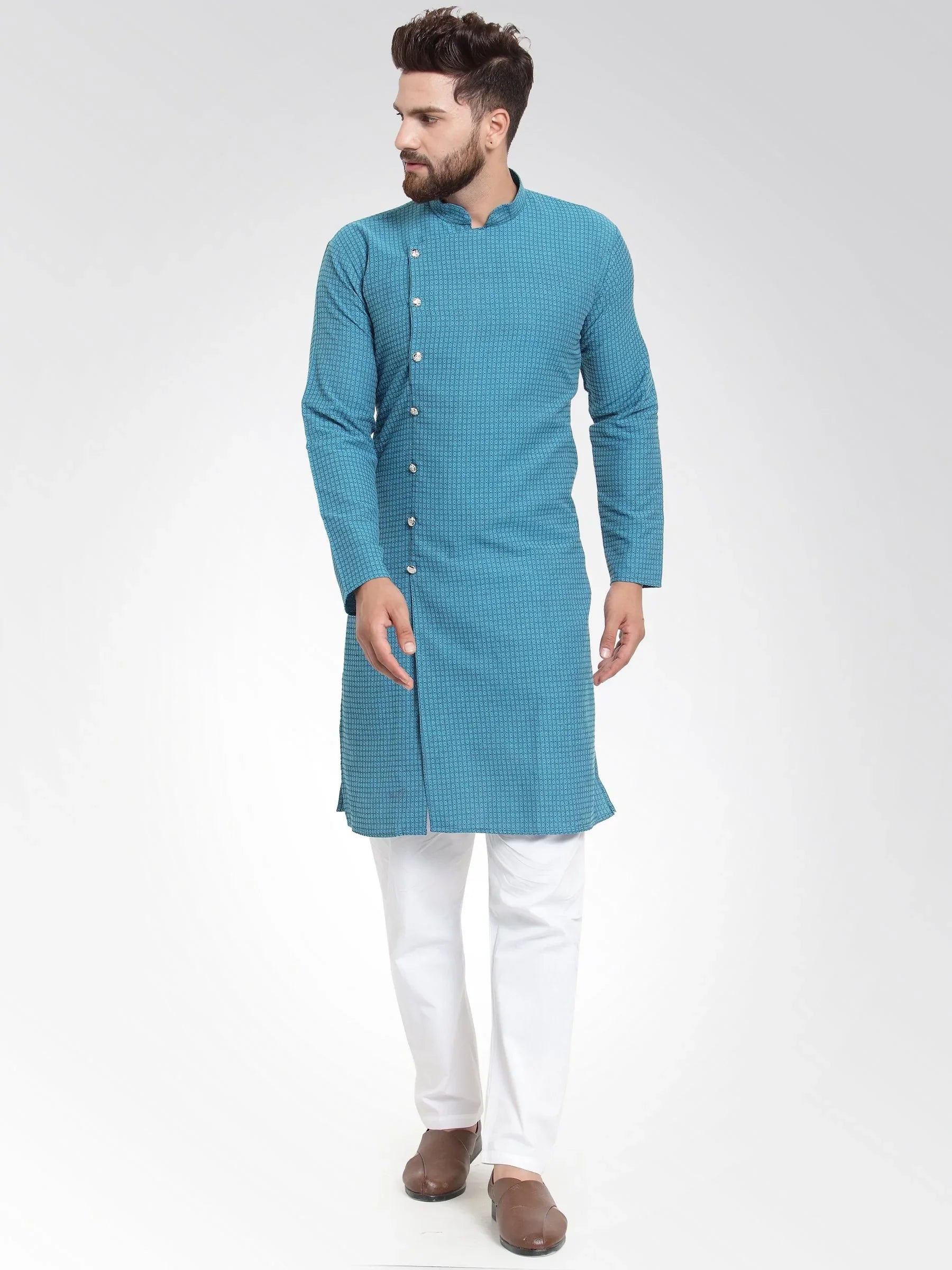 Jompers Men's Green Self Design Kurta with Pajama - Distacart