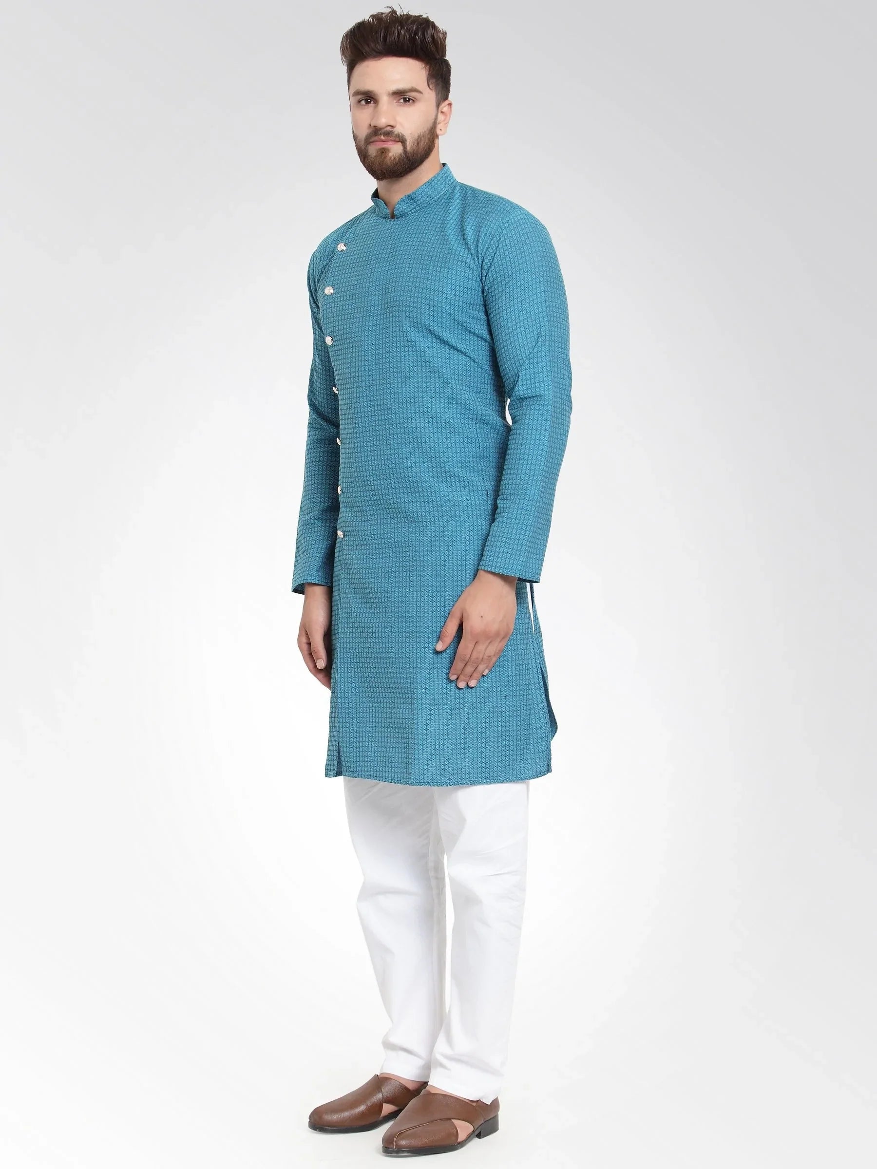 Jompers Men's Green Self Design Kurta with Pajama - Distacart