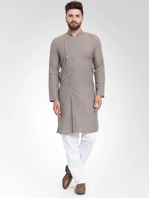 Jompers Men's Grey Self Design Kurta with Pajama - Distacart