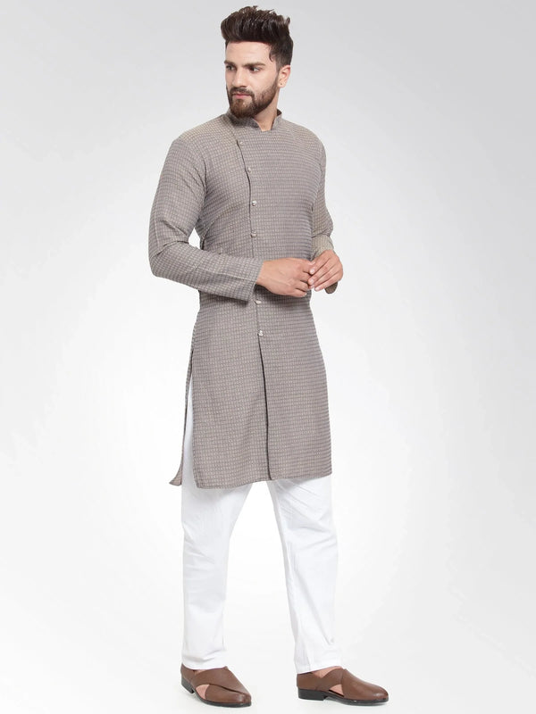 Jompers Men's Grey Self Design Kurta with Pajama - Distacart