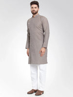 Thumbnail for Jompers Men's Grey Self Design Kurta with Pajama - Distacart