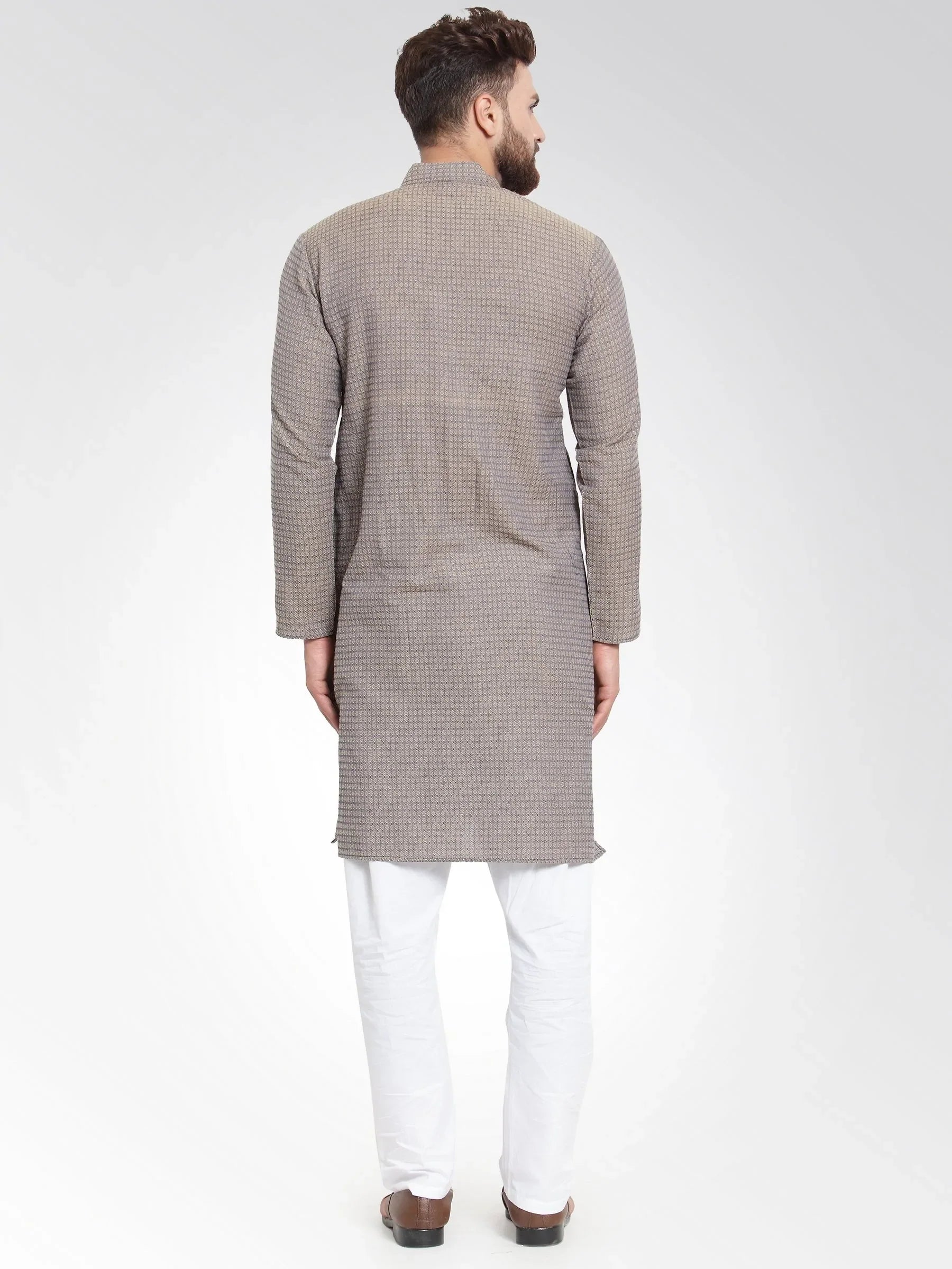 Jompers Men's Grey Self Design Kurta with Pajama - Distacart