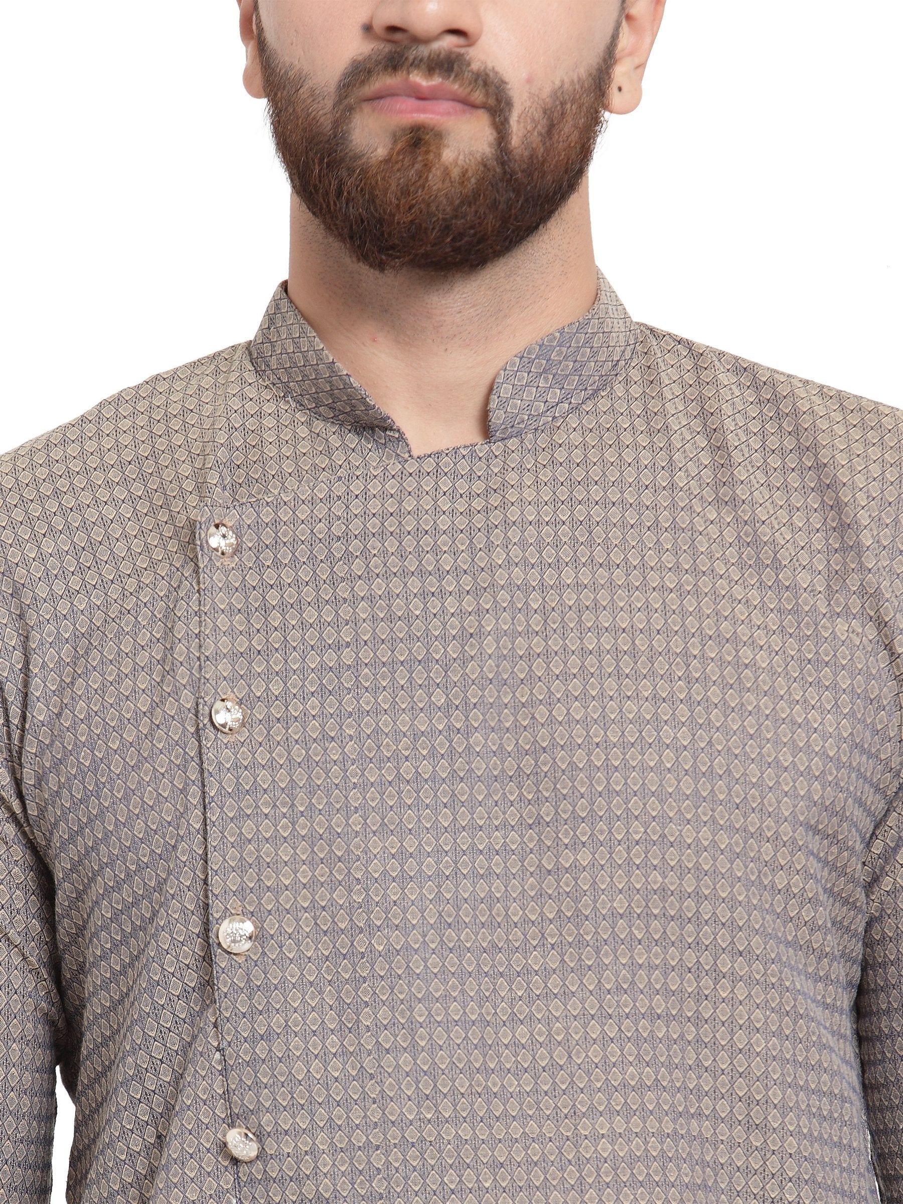Jompers Men's Grey Self Design Kurta with Pajama - Distacart