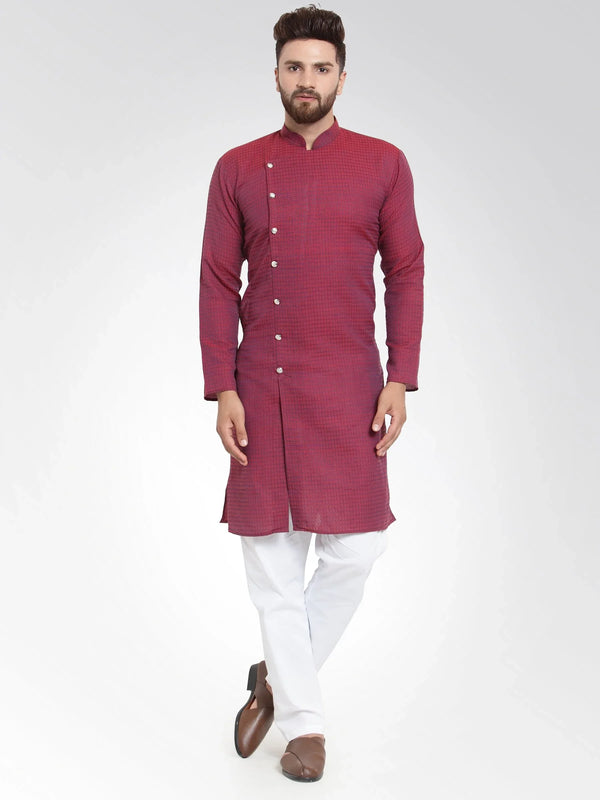 Jompers Men's Maroon Self Design Kurta with Pajama - Distacart