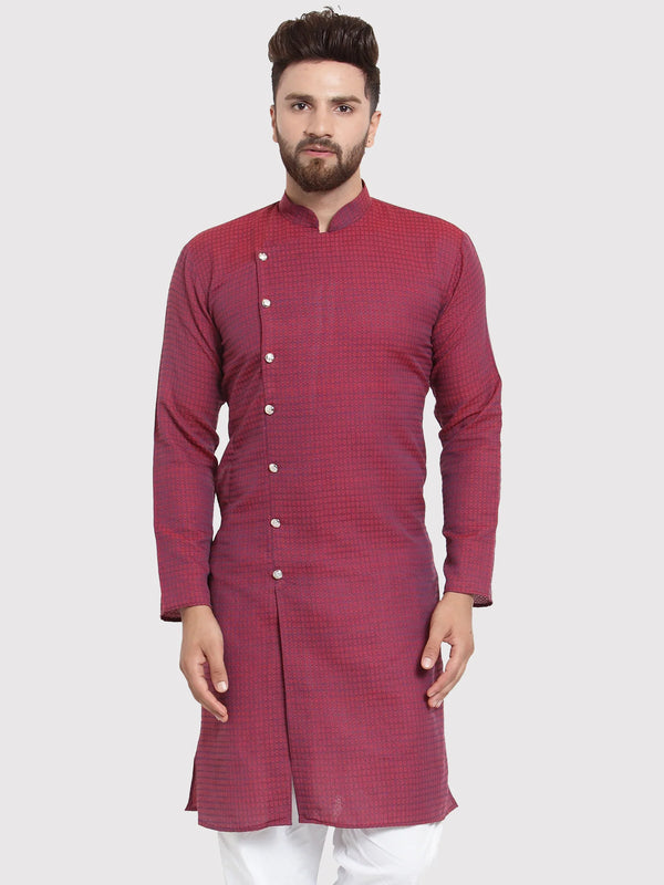 Jompers Men's Maroon Self Design Kurta Only - Distacart
