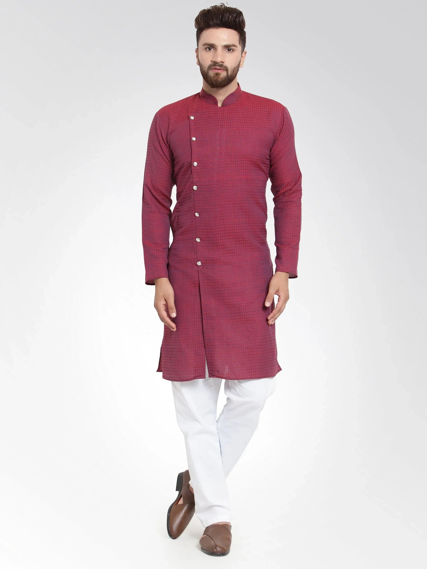 Jompers Men's Maroon Self Design Kurta Only - Distacart