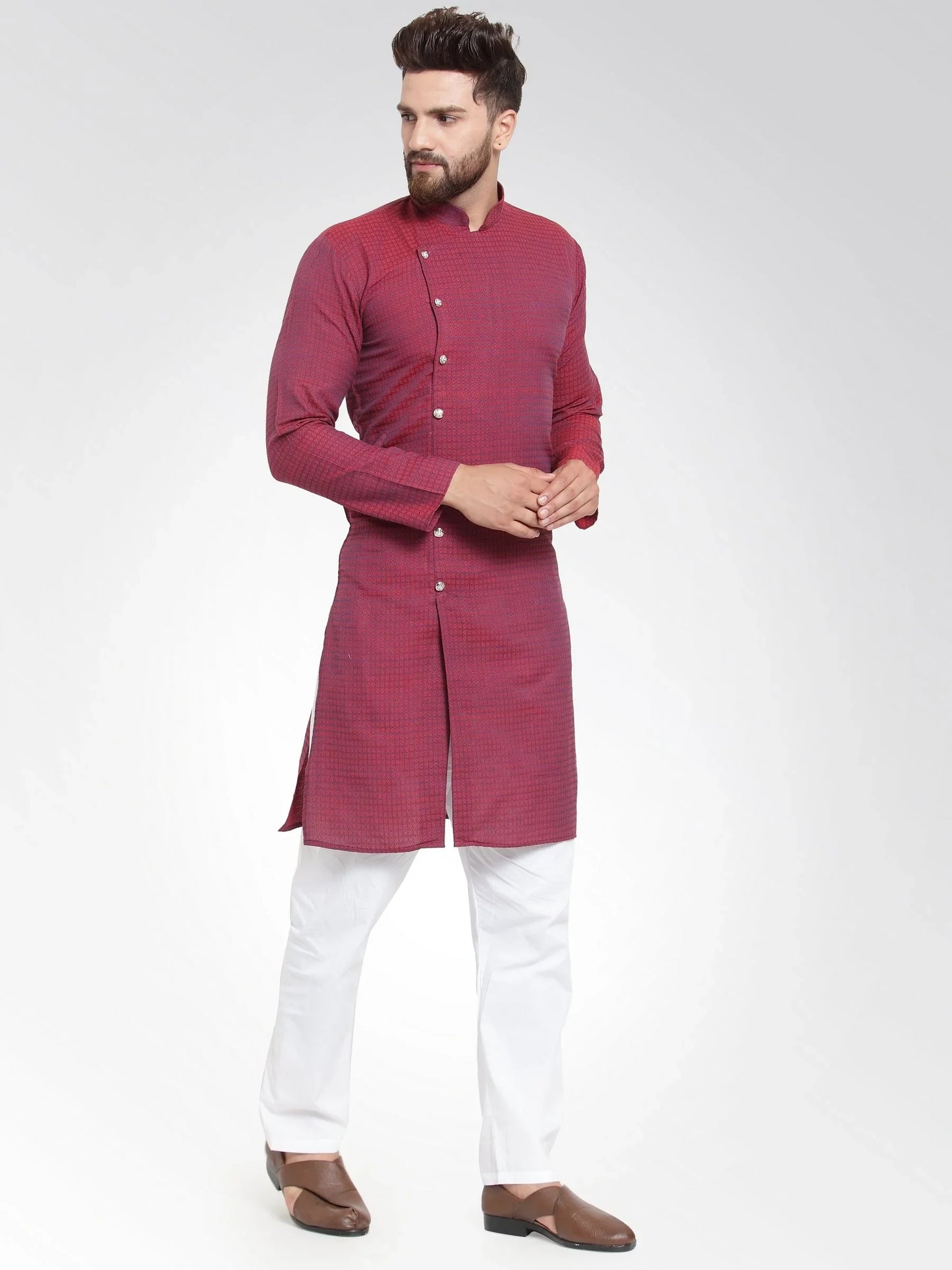 Jompers Men's Maroon Self Design Kurta Only - Distacart