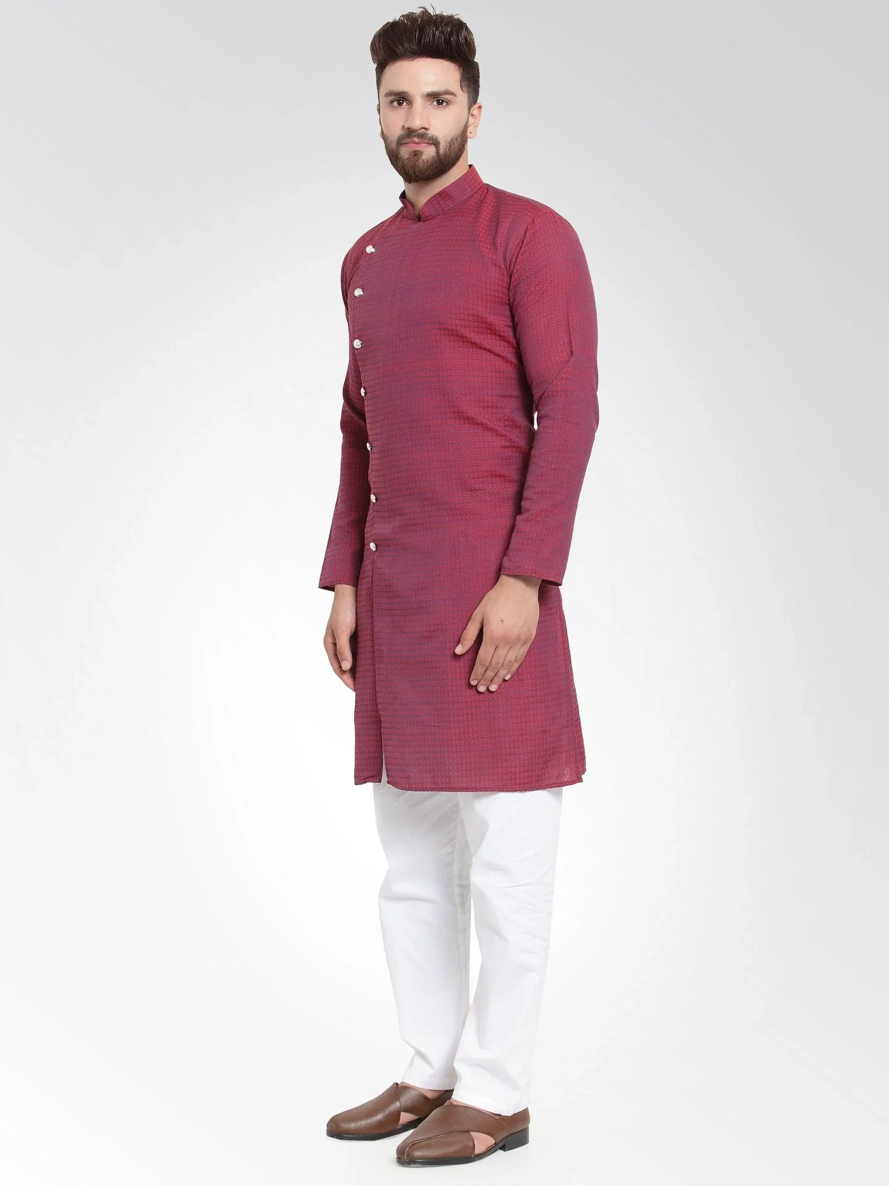 Jompers Men's Maroon Self Design Kurta with Pajama - Distacart