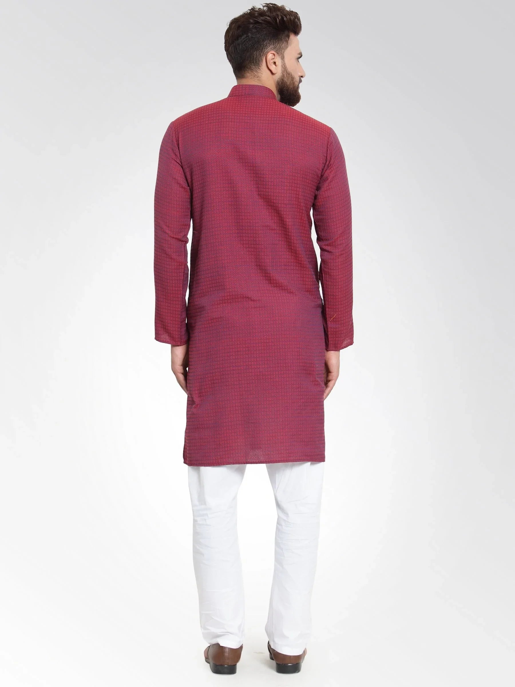 Jompers Men's Maroon Self Design Kurta with Pajama - Distacart