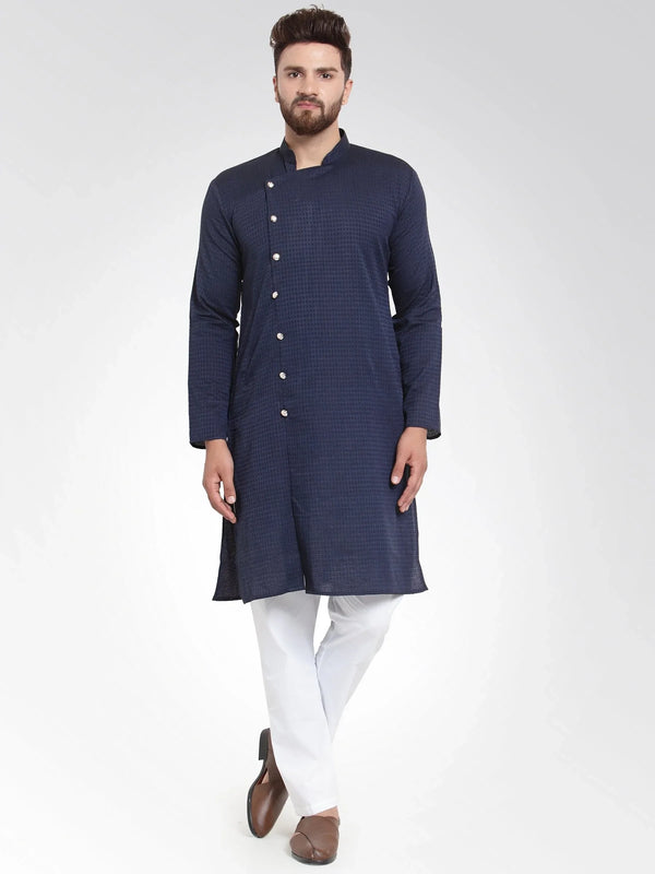 Jompers Men's Navy Self Design Kurta with Pajama - Distacart