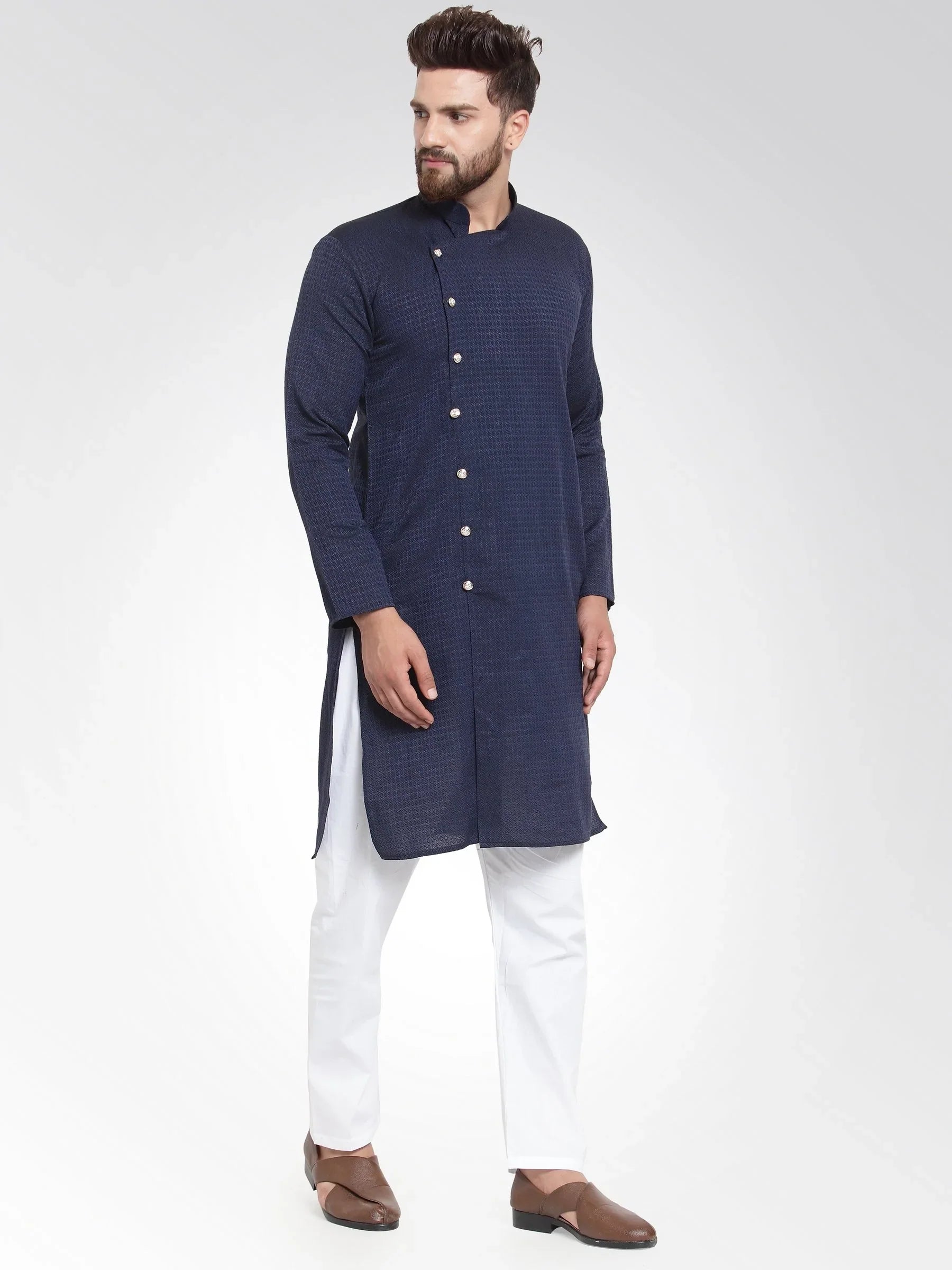 Jompers Men's Navy Self Design Kurta with Pajama - Distacart