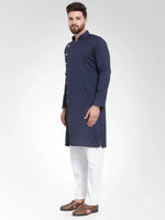 Thumbnail for Jompers Men's Navy Self Design Kurta with Pajama - Distacart