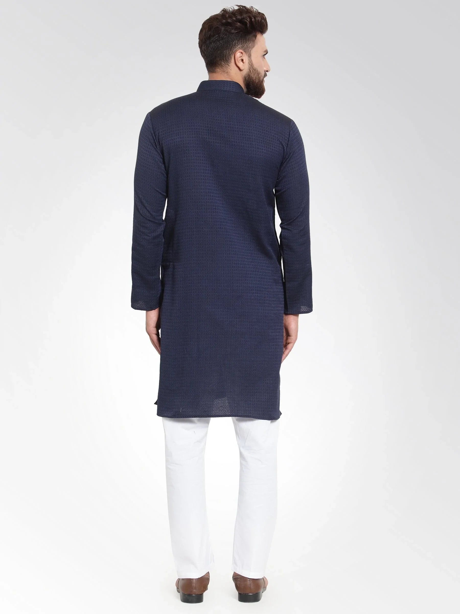 Jompers Men's Navy Self Design Kurta with Pajama - Distacart