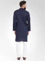 Thumbnail for Jompers Men's Navy Self Design Kurta with Pajama - Distacart