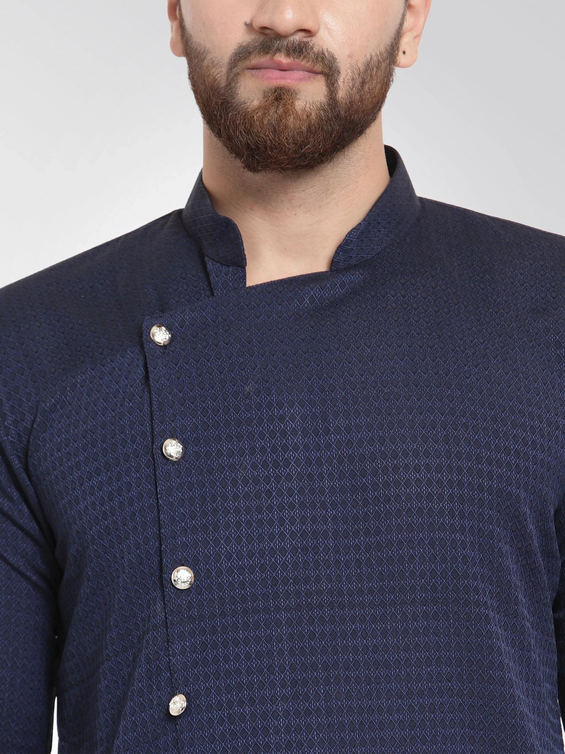 Jompers Men's Navy Self Design Kurta with Pajama - Distacart