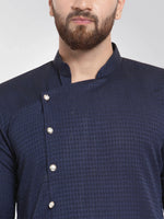 Thumbnail for Jompers Men's Navy Self Design Kurta with Pajama - Distacart