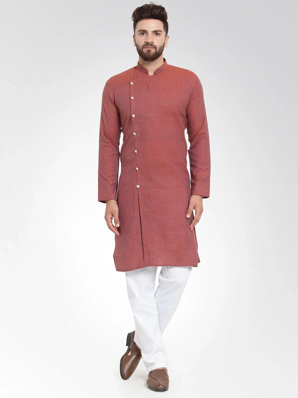 Jompers Men's Red Self Design Kurta with Pajama - Distacart