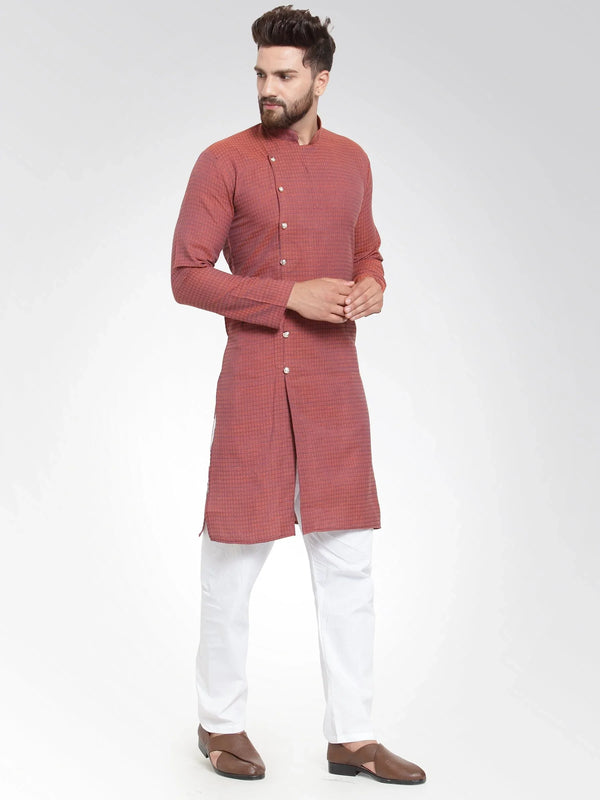 Jompers Men's Red Self Design Kurta with Pajama - Distacart