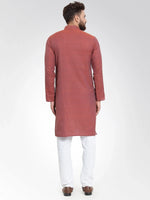 Thumbnail for Jompers Men's Red Self Design Kurta with Pajama - Distacart