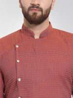 Thumbnail for Jompers Men's Red Self Design Kurta with Pajama - Distacart