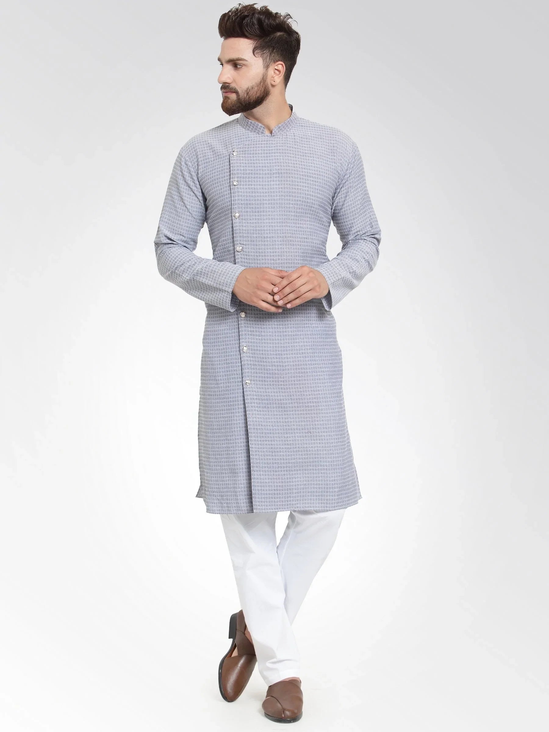 Jompers Men's Steel Blue Self Design Kurta with Pajama - Distacart