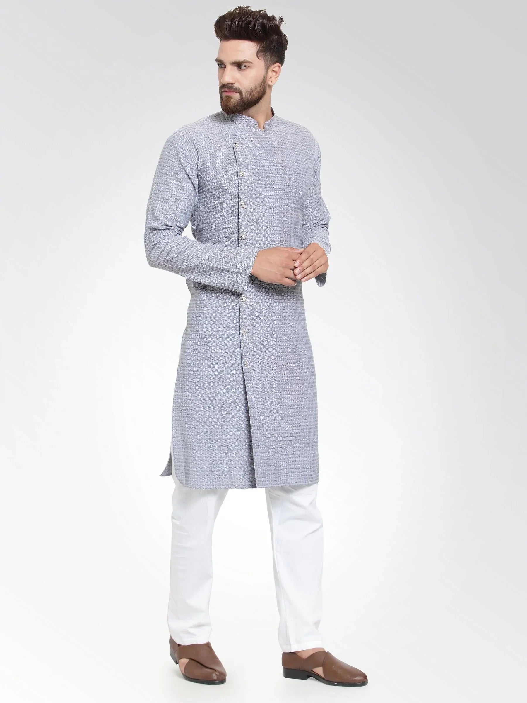 Jompers Men's Steel Blue Self Design Kurta Only - Distacart
