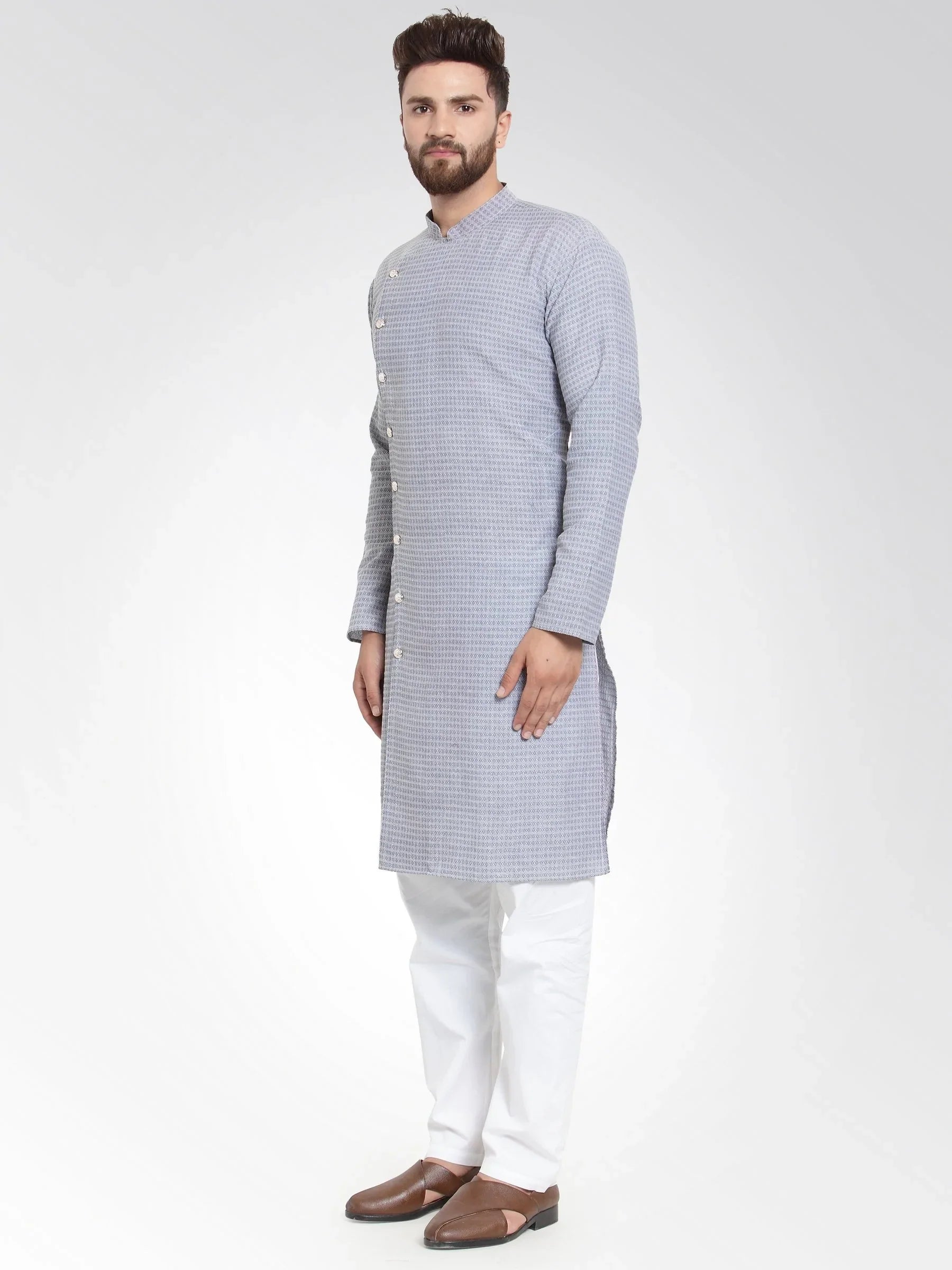 Jompers Men's Steel Blue Self Design Kurta Only - Distacart