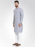 Thumbnail for Jompers Men's Steel Blue Self Design Kurta Only - Distacart